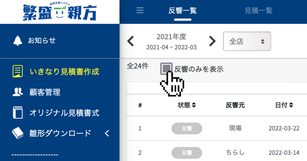 反響一覧 – 繁盛親方操作説明書